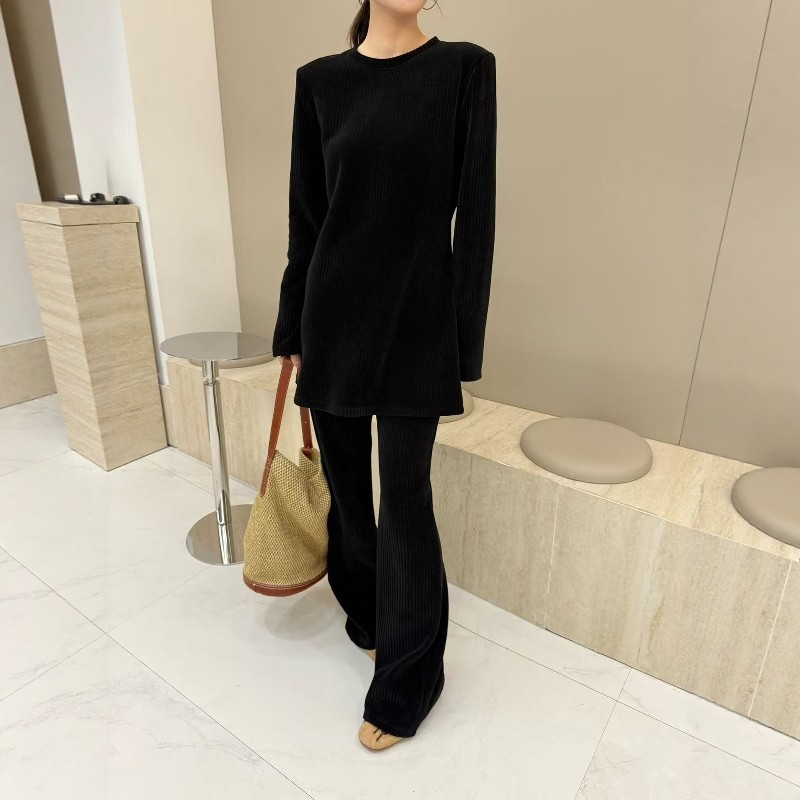 摩登mdeng197气质显瘦条绒套装女2025秋T恤休闲微喇裤两件套1F989,淘宝优惠券,粉丝福利购,淘宝优惠卷