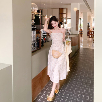 Zeng Xiaoxian Temperament Image Resort Style Sweet Suspender Dress Women's New Waist High Waist Slim Floral Long Dress