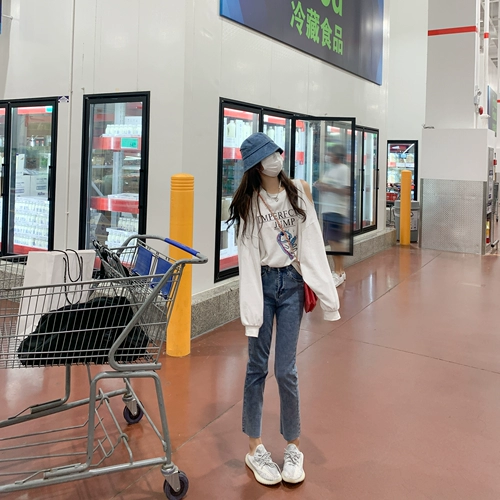 Весенний белый длинный лонгслив для отдыха, в корейском стиле, оверсайз, средней длины