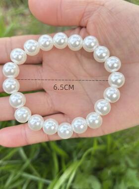 女士人造珍珠手链日常4MM-14MM弹力绳手环简约韩版仿真珍珠饰品
