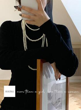 Multiple layers of glass pearl necklaces, womens fashion ne