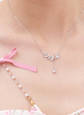 KOOKISS S925银闪钻花枝蝴蝶项链女轻奢气质小众设计高级感锁骨链