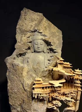 太行崖柏天然根抱石如来佛祖佛度有缘人实木根雕艺术品风水摆件