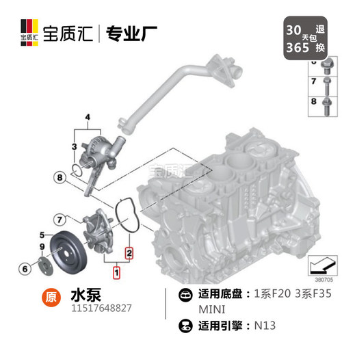适用宝马116I118I316I318IF20F30MINI/R55R56R59R60N13发动机水泵 - 图3