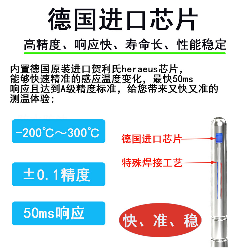 进口德国高精度PT100温度传感器铂电阻热电阻测温探头热电偶P1000 - 图0