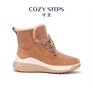 COZY STEPS可至女雪地靴圆头真皮冬季休闲棉鞋厚底皮毛一体软靴子