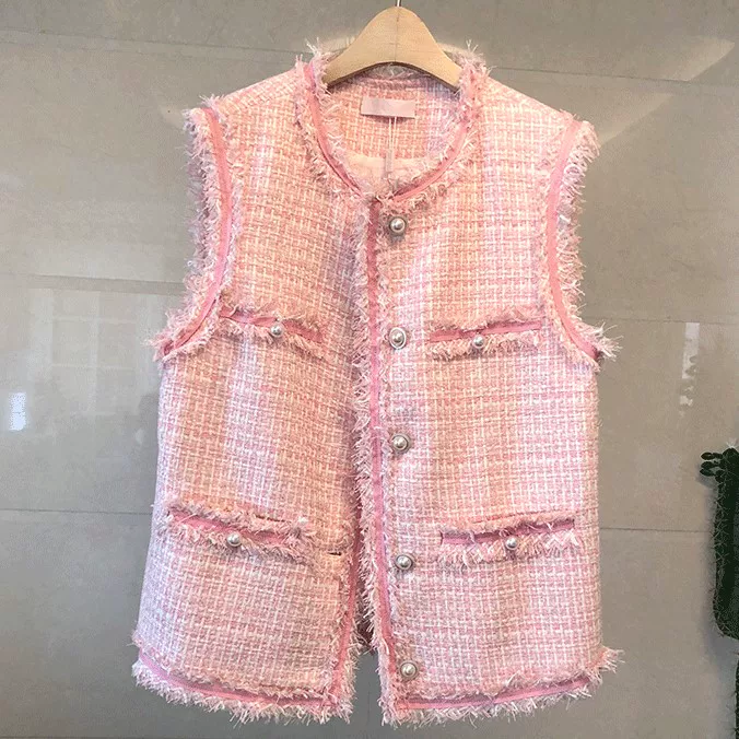 Трендовый удлиненный жилет без рукавов, 2022, стиль Chanel, до середины икры (средняя длина), инфлюенсер