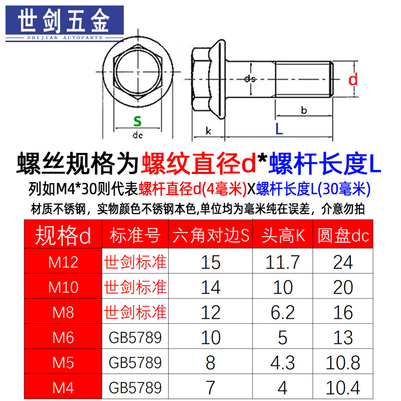 不锈钢304花齿法兰螺丝4M5M6M8M10M12带垫外六角螺栓防滑螺钉5789-图0