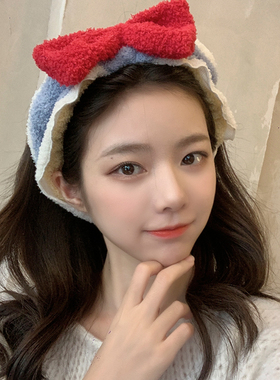 网红甜美可爱少女洗脸面膜蝴蝶结