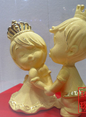 摆件婚庆礼品永结同心绒沙金