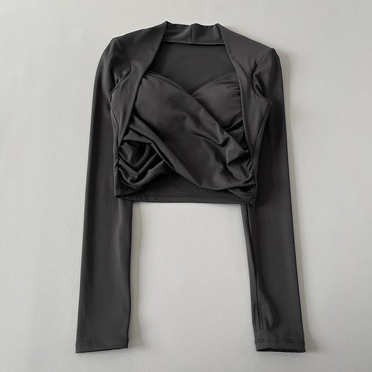 Все-в-одном с нагрудником, большим плечом, облегающей одеждой для йоги с длинными рукавами, элегантной спортивной одеждой для фитнеса, танцевальным пилатесом