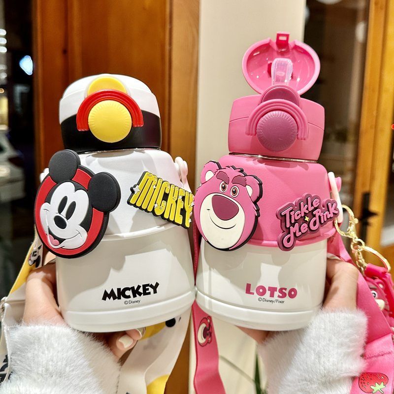 日本MUJIC草莓熊水杯儿童保温杯316学生专用双饮杯子女孩便携水壶 - 图0