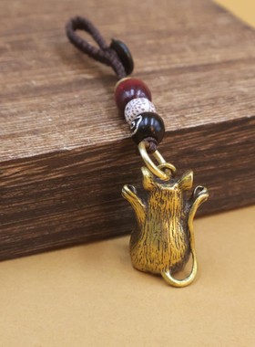 2026黄铜做旧生肖鼠钥匙扣挂件招财纳福可爱小飞鼠吊坠古玩桌面吊