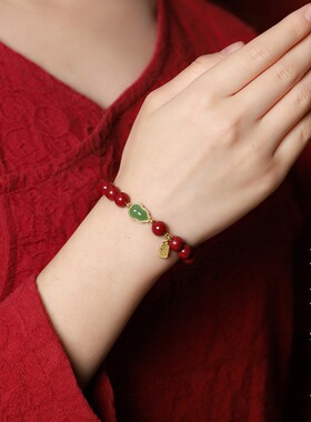 2026保真朱砂手链和田玉碧玉葫芦紫金砂本命年吉祥女款手串