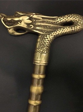 2026古玩铜器纯铜龙头拐杖铜拐杖拐棍手杖老人拐杖送老人收藏工艺