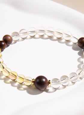 2026天然白水晶单圈手链饰品沉香木质佛珠复古文玩新中式男士女款