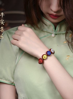 2026朱砂五路财神手链串红黄黑白绿五色财神补金木水火土