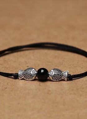 2026藏式双鱼脚链男女红绳玛瑙情侣闺蜜手链可爱亲吻鱼亲嘴鱼简约