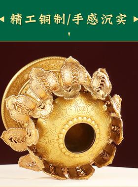 慧宝铜手摇底座家居装饰工艺礼品摆饰莲花单双层家用办公玄关桌面