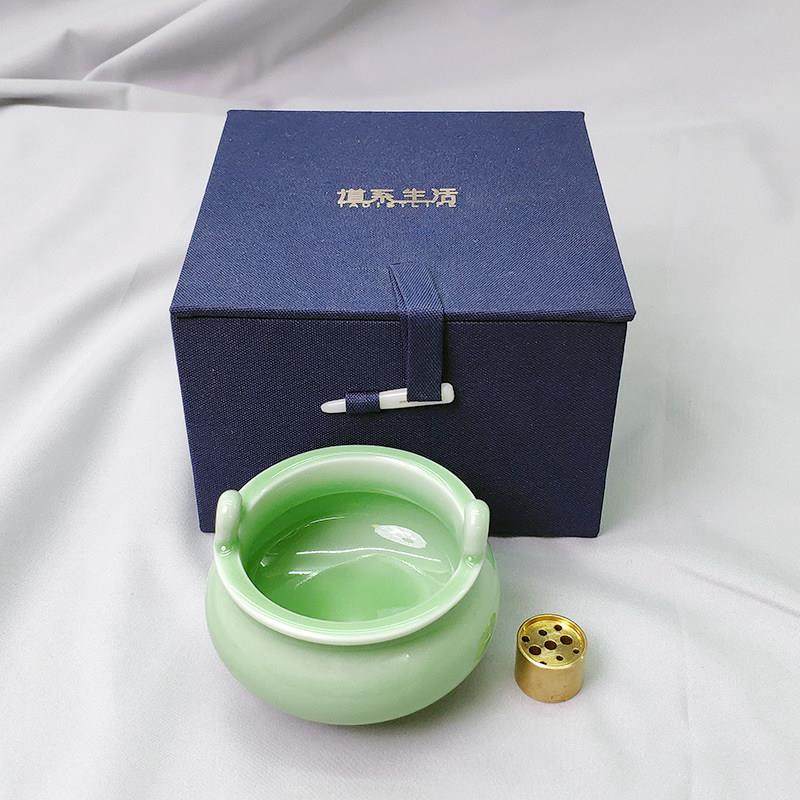 青瓷覆古弟窑哥窑粉青双耳香炉礼盒铜香插卧室客厅沉香檀香降真香,淘宝优惠券,粉丝福利购,淘宝优惠卷