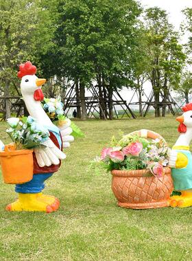 户外卡通兔子雕塑仿真动物鸡鸭花缸幼儿园花园林景观玻璃钢装饰品