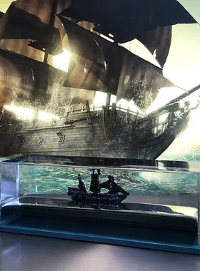 【可刻字】黑珍珠号游轮游体漂流瓶邮轮流体解压桌面摆件定制礼物