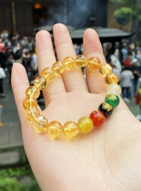 【金闪闪】景区新款黄塔晶五路财财单圈手链生日礼物送女友闺蜜