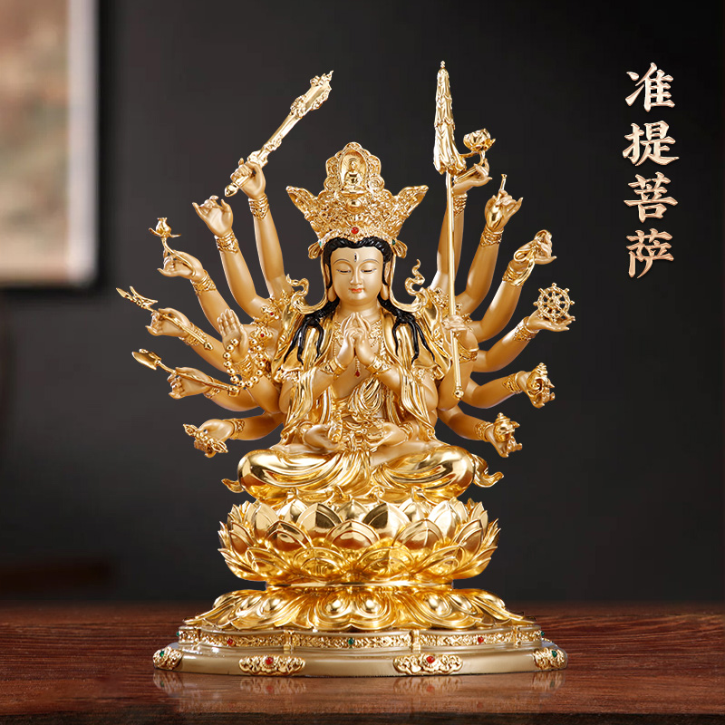 涛羽 台湾工艺准提佛母像佛前佛堂铜摆件准提菩萨珐琅镶宝佛像