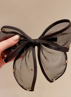 New Oversized Black Lace Cloth Bow Ribbon Hairpin For Women