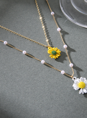 Gold Color Layered Flower Pendant Necklace Women Bohemian