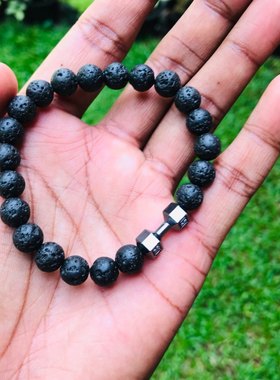 Natural Black Volcanic Lava Stone Dumbbell Bracelet black