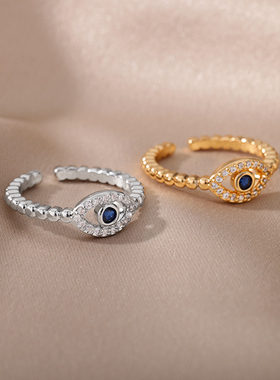 Blue Zircon Evil Eye Rings for Women Turkish Style Open