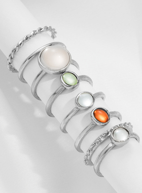 Korean Colorful Stone Rings Set for Women Girls Trendy