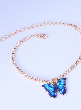 Fashion Butterfly Charms Crystal Anklet Women Rhinestone