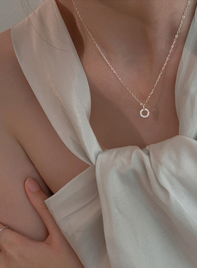 925 Sterling Silver Necklace Flash Diamond Geometric Double