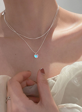 925 Sterling Silver Tassel Moonstone Heart Pendent Necklace