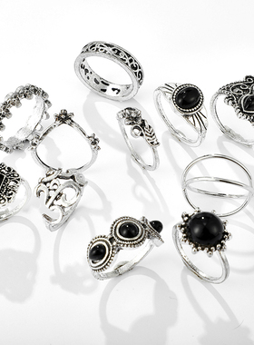 Tocona 11Pcs/set Vintage Antique Silver Color Rhinestone