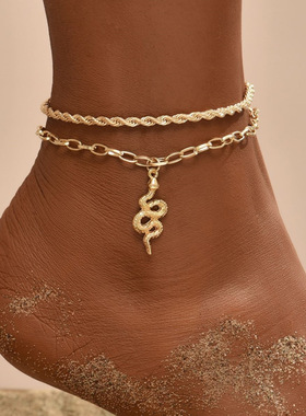 Bohemia Gold Color Snake Ankle Bracelet Set For Women