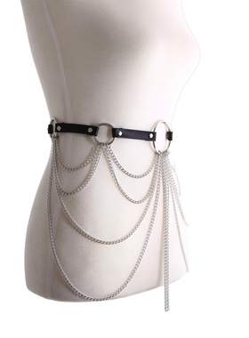 Layered Leather Belt With Chains Body Harness Sexy Waist