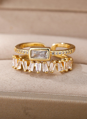 Double Layer Irregular Zircon Rings For Women Open