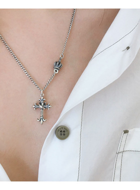 S925 Sterling Silver Necklace for Women Cross Retro Autumn