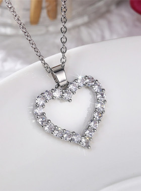 Bling Bling Princess Heart Pendant Necklace Silver Color