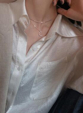 s925 sterling Silver Star Moon Double Necklace Women