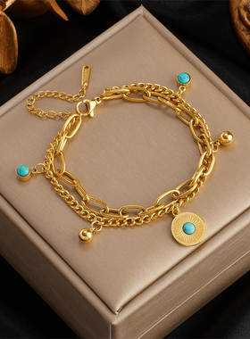 DIEYURO 316L Stainless Steel Gold Color Charm Bangle