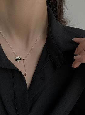 New Fashion Elegant Black Camellia Necklace for Women Girls