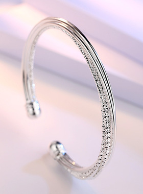 Fashion 925 Stamp Silver Color Woman Charm Cuff Bracelet