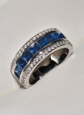 Authentic 925 Stamp Finger Ring With Round Blue Square