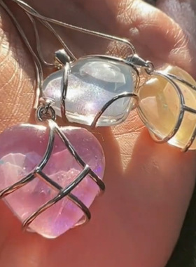 Cute Blue Pink Heart Pendant Necklace For Women Men Acrylic