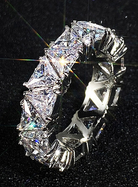 Eternity Triangle Lab Diamond Ring White Gold Filled