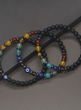 2023 Trendy 6mm Beaded Magnetic Hematite Evil Eye Bracelet